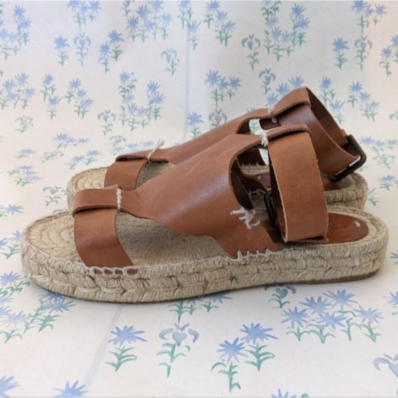 Soludos Banded Shield Espadrille Sandals 7 Tan Leather Ankle Strap Gladiator - Picture 8 of 12